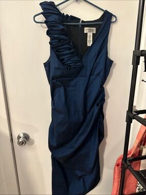 Betsey Johnson Deep Navy One-Shoulder Ruffle Dress